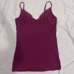 Lace Trim Spaghetti Strap Cami Tank - Plum